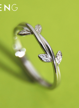 叶子戒指烽之银纯银森系女