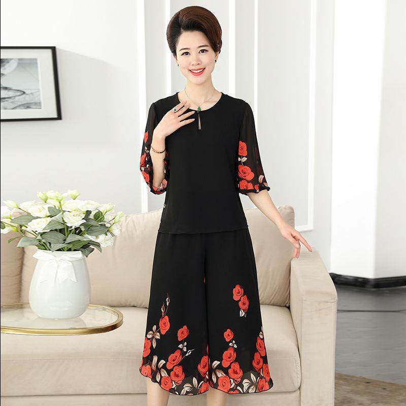妈妈装夏装套装中年女夏30岁阔腿裤 绅峻中老年女装