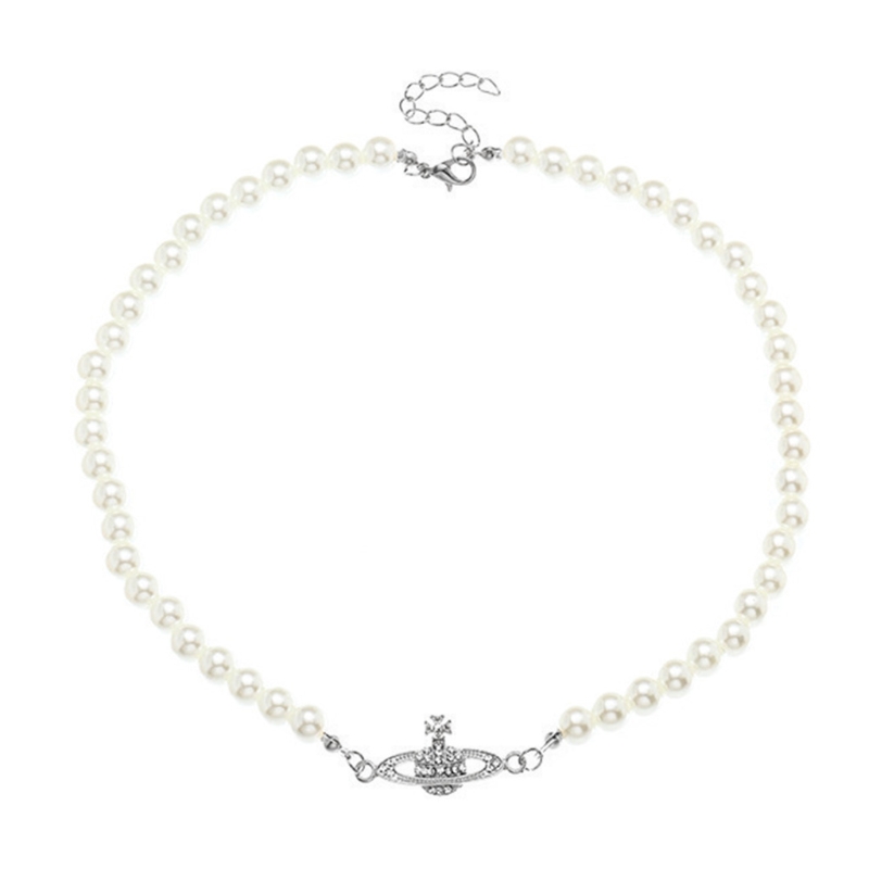 uxury Designer Pearl Necklace Crystal Planet Saturn - 图0