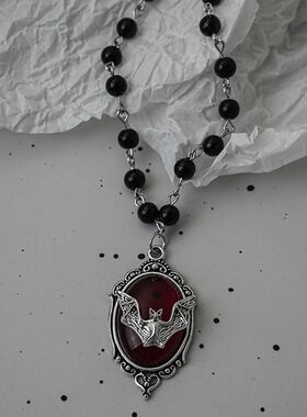 Gothic Ellipse Black Bat Pendant Necklace for Women Punk Hal