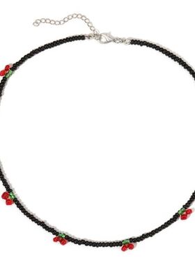 A52E KoreanKpop Cherry Choker Transparent Beads Women Neckla