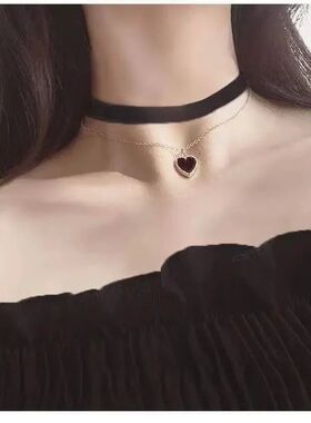 New Year Wine Red Heart Choker Double Layer Necklace Lock Bo