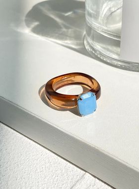Simple Inlaid Colorful Zircon Resin Ring Women Sweet Cute Bi