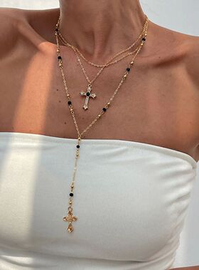 3Pcs Unique Cross Pendant Necklace Set for Women Simple Crys