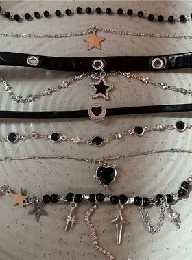 GothVintage Black Heart Star Pendant Chain Choker Charms Nec