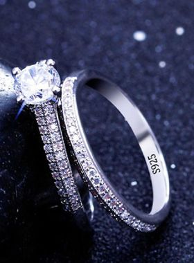 1 pair Vintage Halo 925 Sterling Silver Wedding Ring Set For