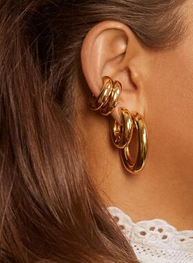 Simple Big Geometric Hoop Earrings Stainless Steel Gold