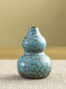 复古陶瓷小花瓶藏海蓝创意茶宠摆件家居客厅酒吧装饰品迷你小香插