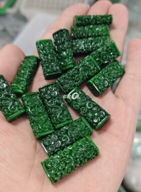 帝王绿满色干青铁龙生翡翠如意雕花云纹长型散珠diy配饰配件批发