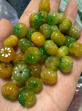 翡翠色黄加绿14mm南瓜散珠批发手工 DIY玉石饰品项链手链耳坠服饰
