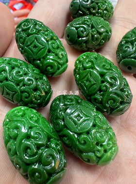 仿翡翠干青雕花米珠散珠批发 diy雕花古风配饰手链项链耳坠配件