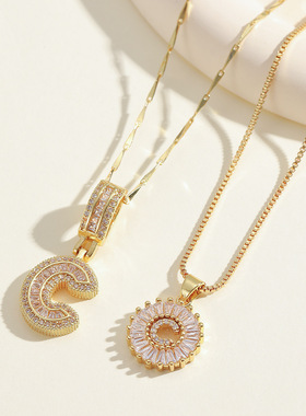 Diamond Letter Necklace Copper Set Zircon Jewelry Clavicle C