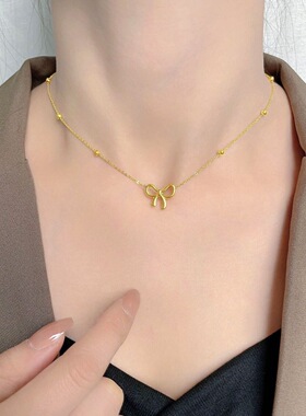 Titanium Steel Design Does Not Fade Cute Hollow Bow Pendant