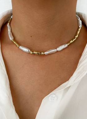 Peri'sbox VintageIrregular Imitation Baroque Pearl Metal Cop