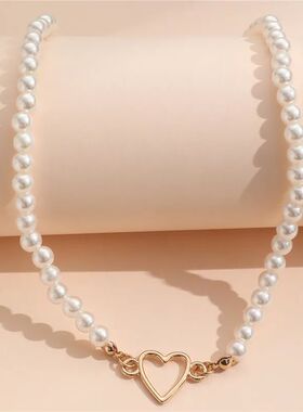 Imitation Pearl ndy Love Heart  Choker Necklace Female Perso