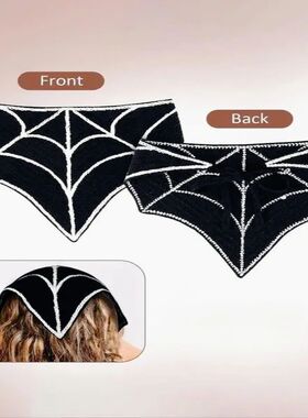 Halloween Spider Web Knit Triangle Head Scarf, Cotton Knotte
