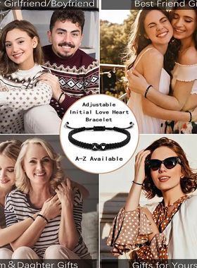Handmade A-Z 26 Letter Heart Bracelet Woven Baided Rope Wome
