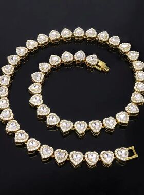 45CM New Hip Hop Tennis Chain Bracelet Necklace Shiny Heart