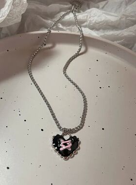 Punk Love Heart Rhinestones Gothic Titanium Steel Necklace F