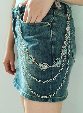 A Harajuku Style Set Hip-Hop Y2k Jeans Chain Belts Personali