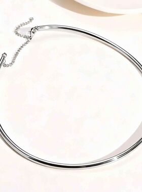 Dainty 4MM Wide Choker Necklace for Women,Silver Color Stain
