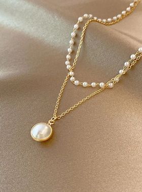 New Women's Pearl Necklace Kpop Gold Color Beads Pendant Nec