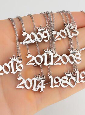 Stainless Steel Crown Digital Pendant Metal Wind Necklace Fe
