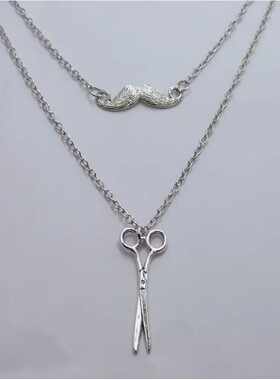 Multi Layered Necklace Beard hair stylist scissors Choker Pu