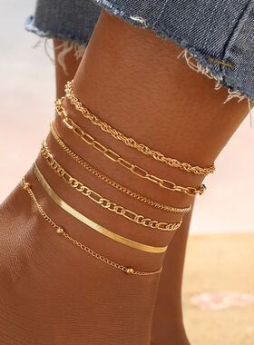 7pc/set Bohemian Rice Beads Starfish Pendant Anklet Set Fash