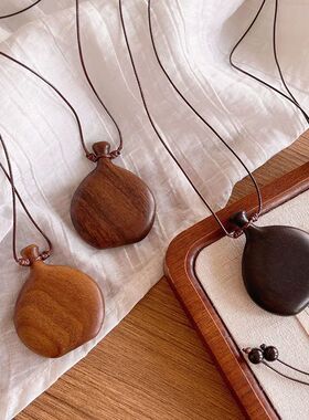 Cute Brown Black Color Wood Flagon Long Pendant Necklaces Ad