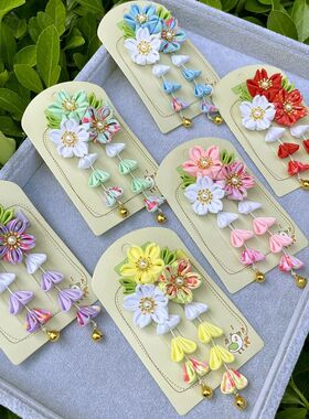 Kimono Fabric Flower Folding Fan Children Hair Accessories C