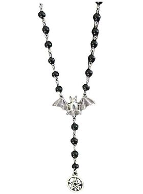 Fashion Black Rosary Necklace, Gothic Bat Pendant Necklace,