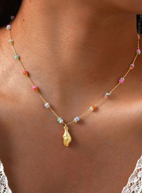 Charms Necklace for Women,18k Gold Plated Pearl Shell Conch