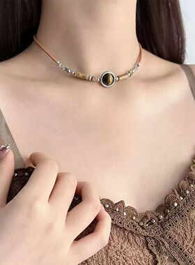 Tiger Eye Stone Beaded Necklace Design Punk Simple Fashion H
