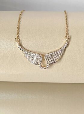 Exquisite Shining Full of Zircon Gold Color Angel Wings Pend