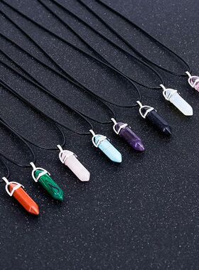 Hexagonal Column Quartz Necklaces Turquoises Pink Crystal Pe