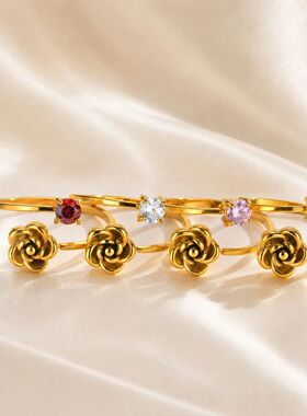 3D Rose CZ Adjustable Ring for Women, Waterproof Tarnish-Fre