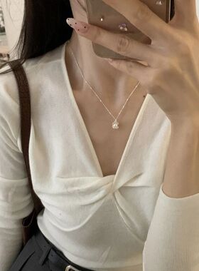 925 Pearl Necklace Charm Simple Geometric Shape Woman Pendan