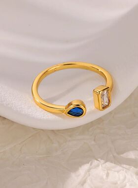 Zircon Square Drop Rings For Women Stainless Steel Gold Colo