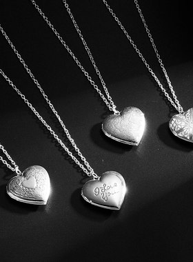 Openable Love Heart Locket Pendant Women Necklace Silver Col