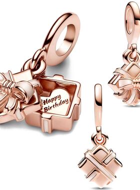 New 925 Silver Happy Birthday Cake Champagne Box Birth Numbe
