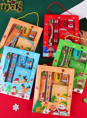 1pc Christmas Stationery Set Kids Cartoon Pencils Eraser Rul