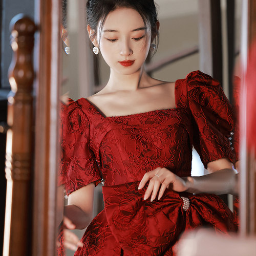 新娘敬酒服2025新款高端轻奢小众小个子中长款平时可穿订婚连衣裙 - 图0