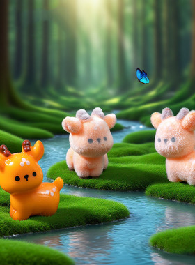 微景观创意植绒小鹿萌粒公仔园艺造景 DIY装饰品迷你桌面小摆件