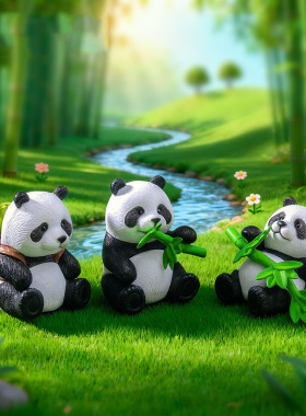 微景观创意大号可爱抱竹熊猫公仔 园艺造景DIY装饰品桌面树脂摆件