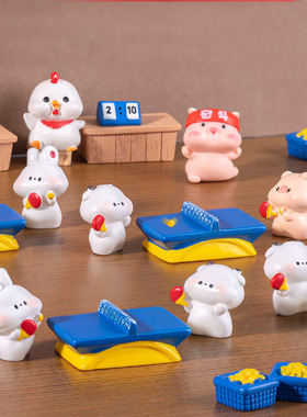 微景观创意运动会乒乓球小动物公仔 DIY装饰品微缩场景树脂小摆件