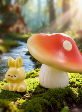 苔藓微景观创意蘑菇小兔园艺造景 DIY装饰品迷你桌面树脂小摆件