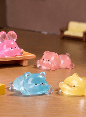 微景观树脂工艺品创意夜光小动物排排趴 DIY装饰品车载桌面小摆件