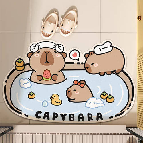 卡皮巴拉地垫浴室门口吸水垫卫生间防滑门垫卡通硅藻泥洗手间脚垫 - 图0