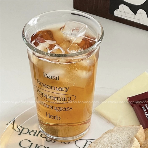 韩风ins博主绿色字母印花玻璃杯家用早餐杯奶茶杯咖啡杯vlog拍摄 - 图1
